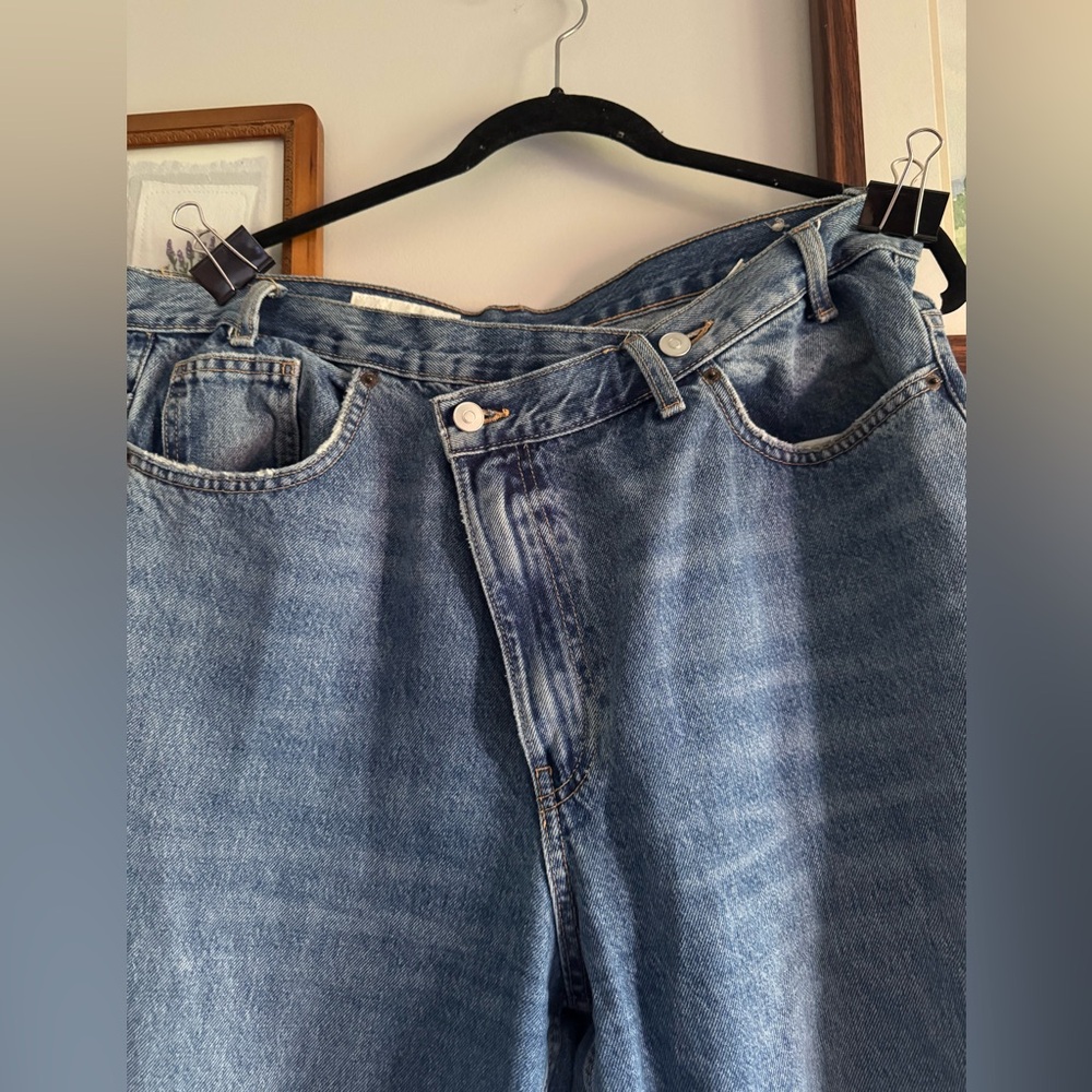 Zara Cross over waist band wide leg Blue Denim Jeans